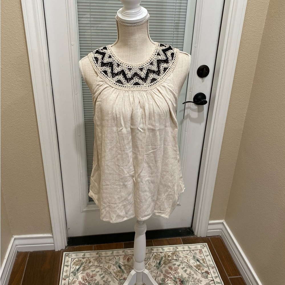 Hazel Cream and Black Crochet Accent Blouse